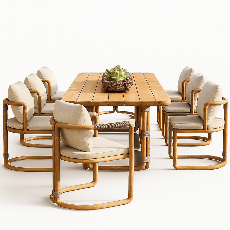 Marin & Vale Arco 9-Piece Teak Rope Outdoor Dining Set
